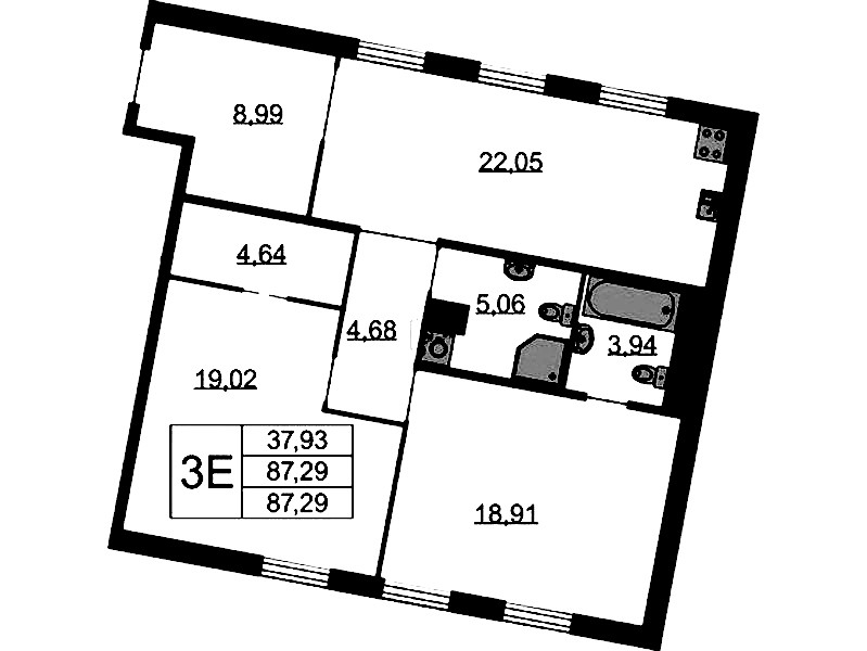 2-комнатная квартира 87.29 м², 2/9 эт., ЖК «Бакунина 33»